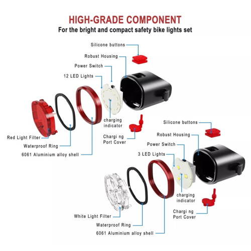 Aluminum Bike Headlight and Taillight Set 2