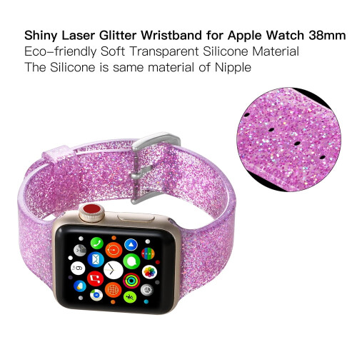 Lilla glitter silikonrem til Apple Watch 42 mm/44 mm 2