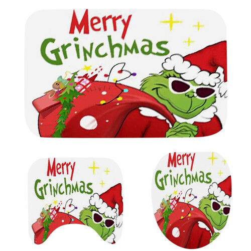 Σετ Χριστουγεννιάτικης Διακόσμησης Grinch: Χαλί Χιονάνθρωπου και Κουρτίνα Μπάνιου 1