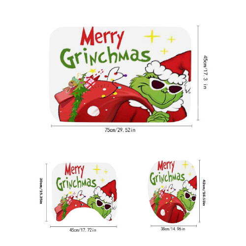 Σετ Χριστουγεννιάτικης Διακόσμησης Grinch: Χαλί Χιονάνθρωπου και Κουρτίνα Μπάνιου 2
