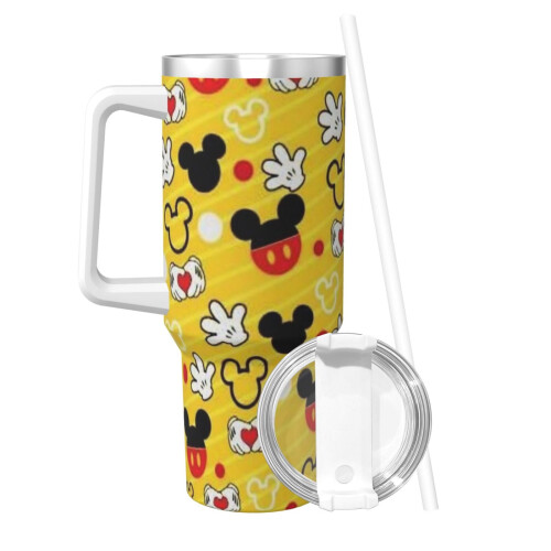 Vaso de acero inoxidable de Mickey Mouse de 40 oz con asa y 1