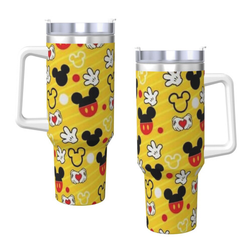 Vaso de acero inoxidable de Mickey Mouse de 40 oz con asa y 2