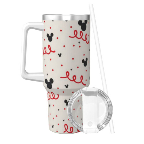Vaso de acero inoxidable de Mickey Mouse de 40 oz con asa y 1