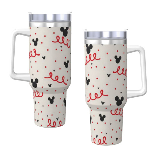 Vaso de acero inoxidable de Mickey Mouse de 40 oz con asa y 2