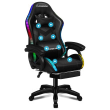 ALFORDSON Chaise Gaming Chaise de Bureau avec LED et Massant 8 Points Noir