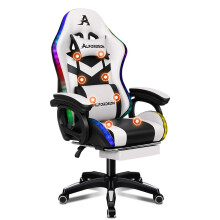 ALFORDSON Chaise Gaming Chaise de Bureau LED et Massant 8 Points Blanc et Noir