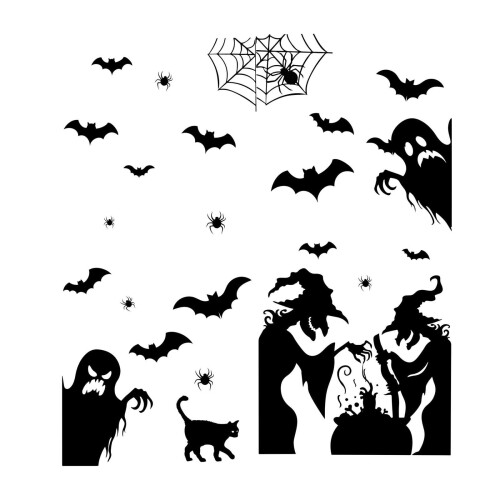 Αυτοκόλλητα σιλουέτας μάγισσας για το Halloween για παράθυρα και τοίχους2 1