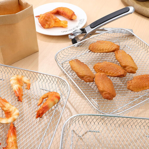 DERCLIVE Air Fryer Basket Stainless Steel 3-Layer Stackable 2