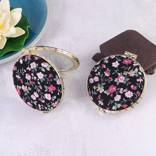 Miroir de poche compact à motif floral, pochette pliante double face 1