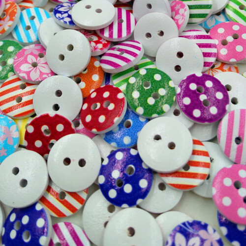 Wood Buttons Round Pattern 15mm 100pcs 1