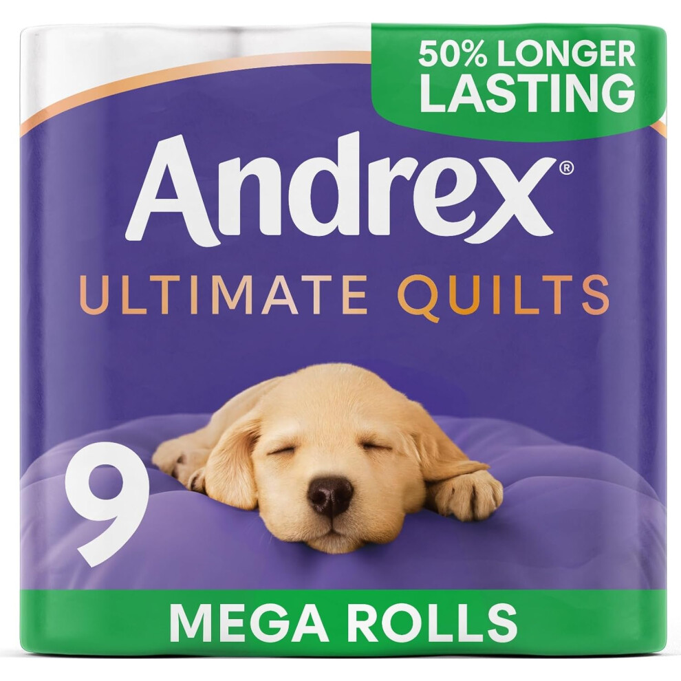 Andrex Ultimate Quilts Toilet Roll - 9 Mega Toilet Rolls (=13.5 Standard Toilet Rolls), 3-Ply, Soft, Thick Sheets, Fsc Certified
