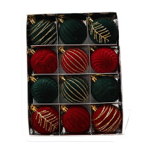 Christmas Tree Ornaments Red Flocking 12pcs 6cm