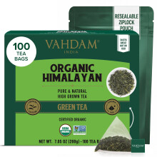 VAHDAM, Original Himalayan Green Tea (100 Count) High Grown, Non GMO, Gluten Free, Low Caffeine | Earthy & Smooth | Plant-Based Pyramid Tea Bags
