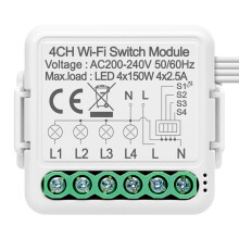 Tuya Wi-Fi lichtschakelaar met stroomonderbreker, 4-voudig, 2,4/5 GHz