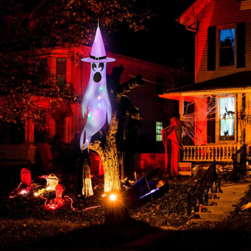 Halloween vindflag polyester glødende ansigt 1 stk. 2