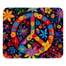 Muismat met donkere bloemen en vredesmotief, antislip rubberen onderkant, 8,3 x 9,8 cm.