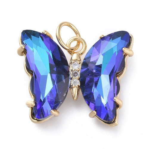Ciondolo a forma di farfalla in ottone con zirconi trasparenti, 18 mm, 5 pezzi 1