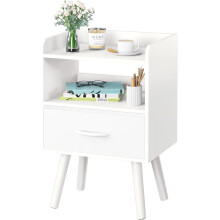 Mid Century 2-Tier Nightstand with Drawer and Wood Shelf