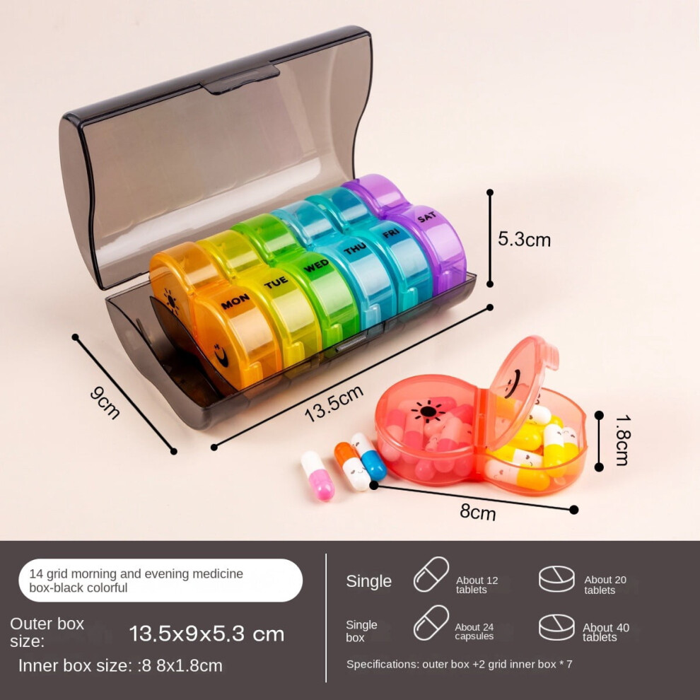 Portable pill organizer box 14-compartment 7-day