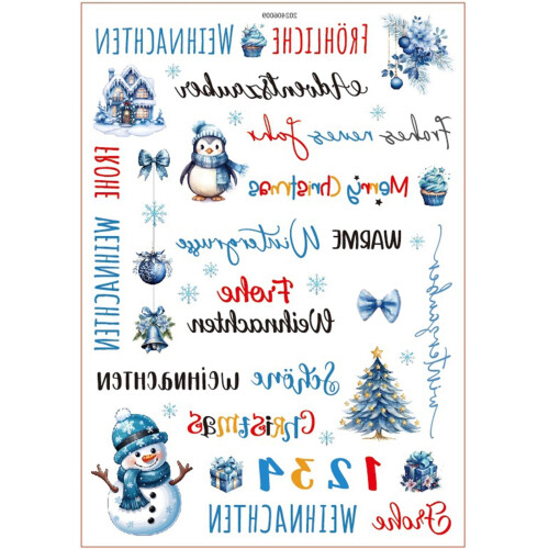 Kerstkaars tattoo sneeuwpop watersticker set 1