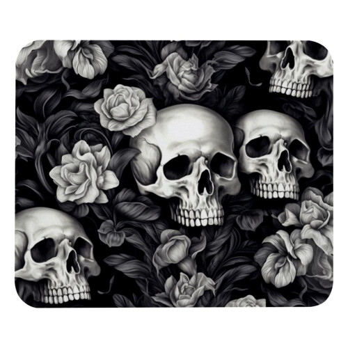 Mousepad com caveira cinza e base de borracha antiderrapante de 8,3 x 9,8 polegadas.