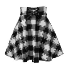 Damesrok met ruitjespatroon, plooien, hoge taille, A-lijn, mini