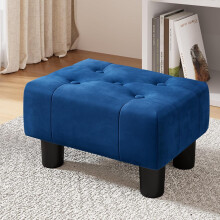 Navy Blue Velvet Footstool with Legs 9 Inches High