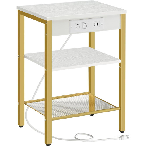 End Table with USB Charging Station and 3-Tier Adjustable
