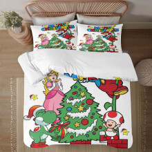 Zestaw pościeli Christmas Mario w pełnym rozmiarze, 3 elementy – miękka pościel z mikrofibry dla nastolatków, mężczyzn, kobiet i dzieci (1