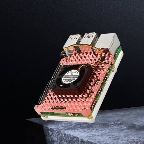 Carcasă metalică cu radiator din cupru pentru Raspberry Pi 5 cu ventilator 2