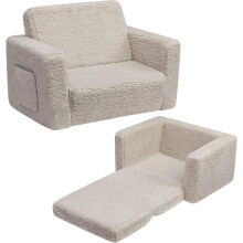 Sofá cama infantil Sherpa convertible en tumbona, gris claro.