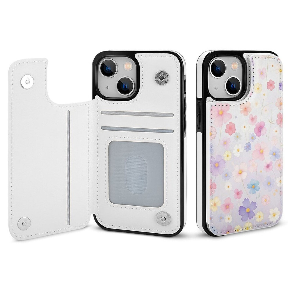 Floral Pu Leather Wallet Case For Iphone 14 With Card 354484016935