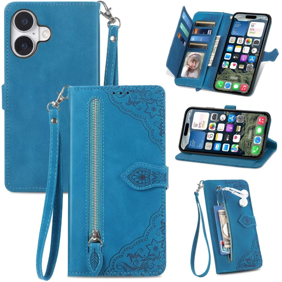 Iphone 16 Wallet Case Pu Leather Magnetic Flip With Lanyard 9370362172891