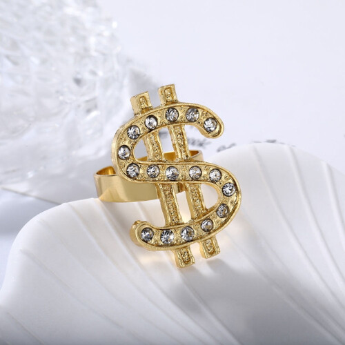 Dollar Sign Ring Gold-Plated Metal 3 pcs 2