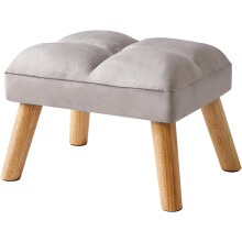 Footstool Small Velvet Ottoman with Wooden Legs Grey