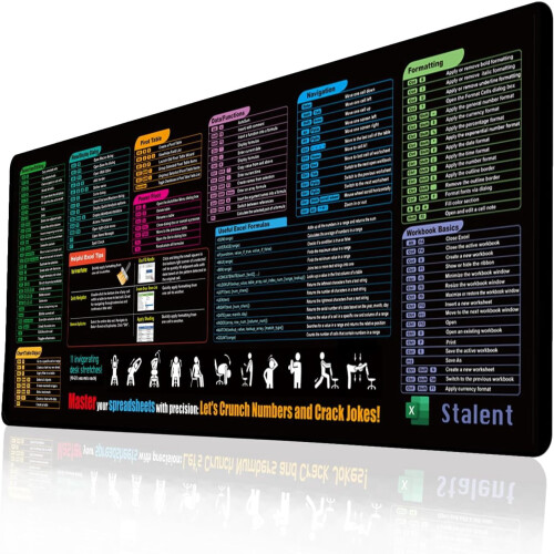 Excel Cheat Sheet Desk Mat 31.5" x 11.8" Non-Slip