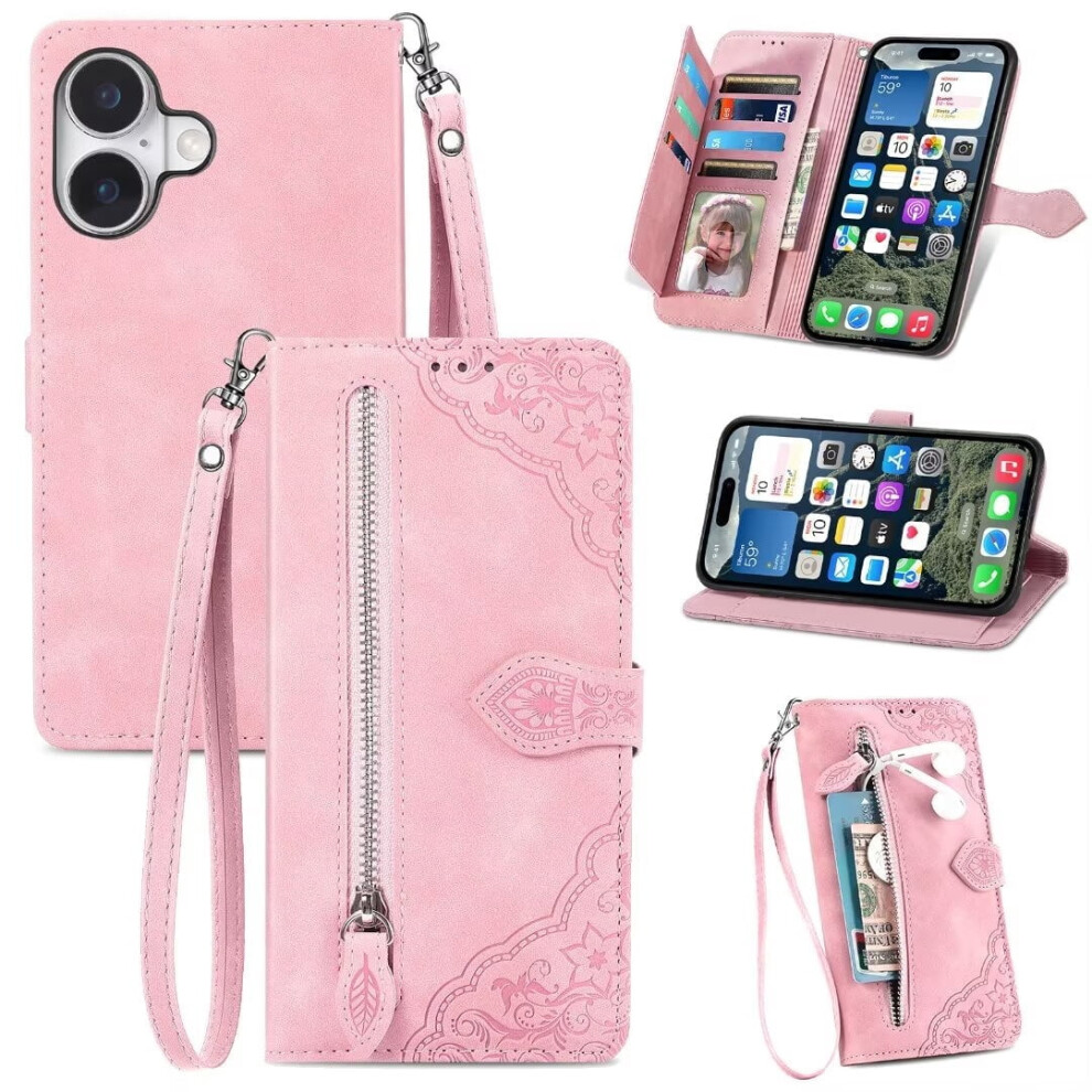Iphone 16 Wallet Case Pu Leather Magnetic Flip With Lanyard 354484017871