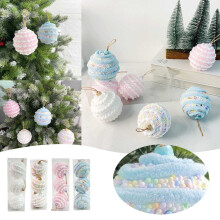 Macaron Christmas Balls 3.15" 3 pcs Pink Purple Blue