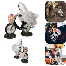 Halloween Ghost Bike Statue with Pink Pumpkin1pc