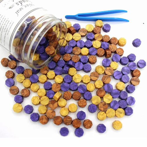 Perles de cire à cacheter violettes et dorées, 210 pièces
