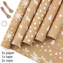 Lot de papier cadeau de Noël kaki, 5 rouleaux