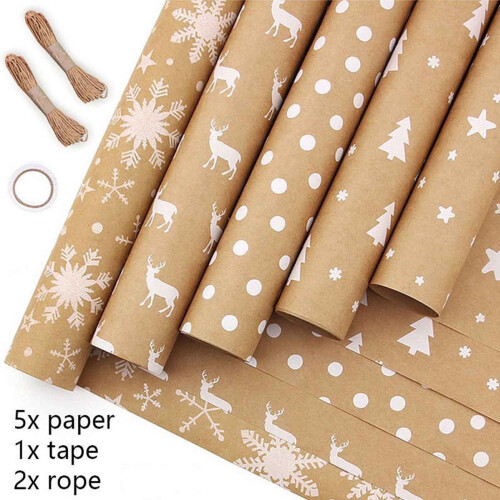 Weihnachtspapier-Set, khaki, 5 Rollen