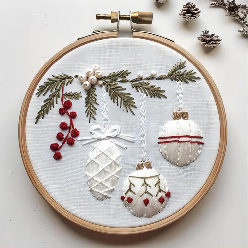 Christmas Embroidery Kit for Beginners with Pattern, Hoop,