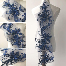 3D-Perlenblumen-Spitzenapplikation, marineblau, 1-teilig