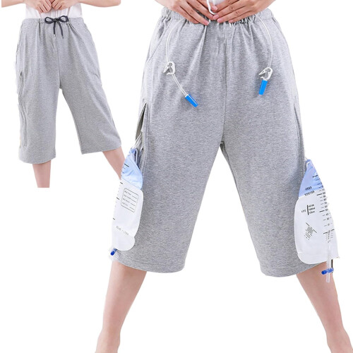 Calça porta-saco de urina com bolsos com zíper para idosos