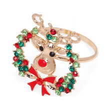 Ronds de serviette de Noël motif cerf, bonnet de Père Noël, nœud rouge et sapin (6 pièces)