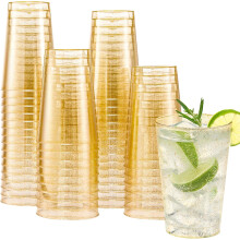 Gobelets en plastique à paillettes dorées, 35 cl, lot de 100