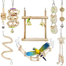 Ensemble de jouets pour perroquets et inséparables - Balançoire en bois naturel