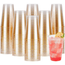 Lot de 200 gobelets en plastique doré à paillettes de 35 cl (12 oz) pour fêtes, mariages, Noël, Thanksgiving, compatibles avec les verres à