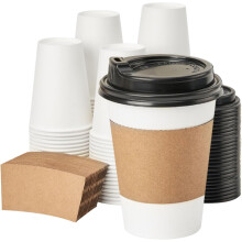 Gobelets à café jetables en papier de 35 cl avec couvercles (100 unités)